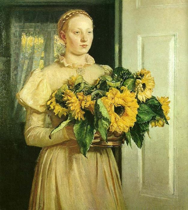 Michael Ancher pigen med solsikkerne oil painting picture